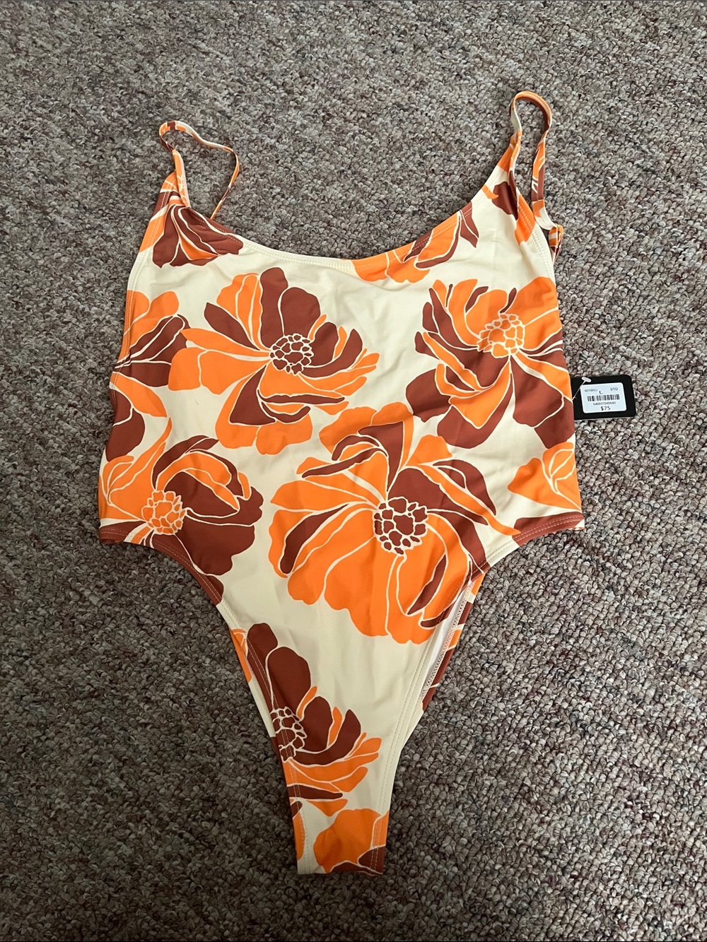 Women’s Floral One-Piece Swimsuit in Orange and Brown